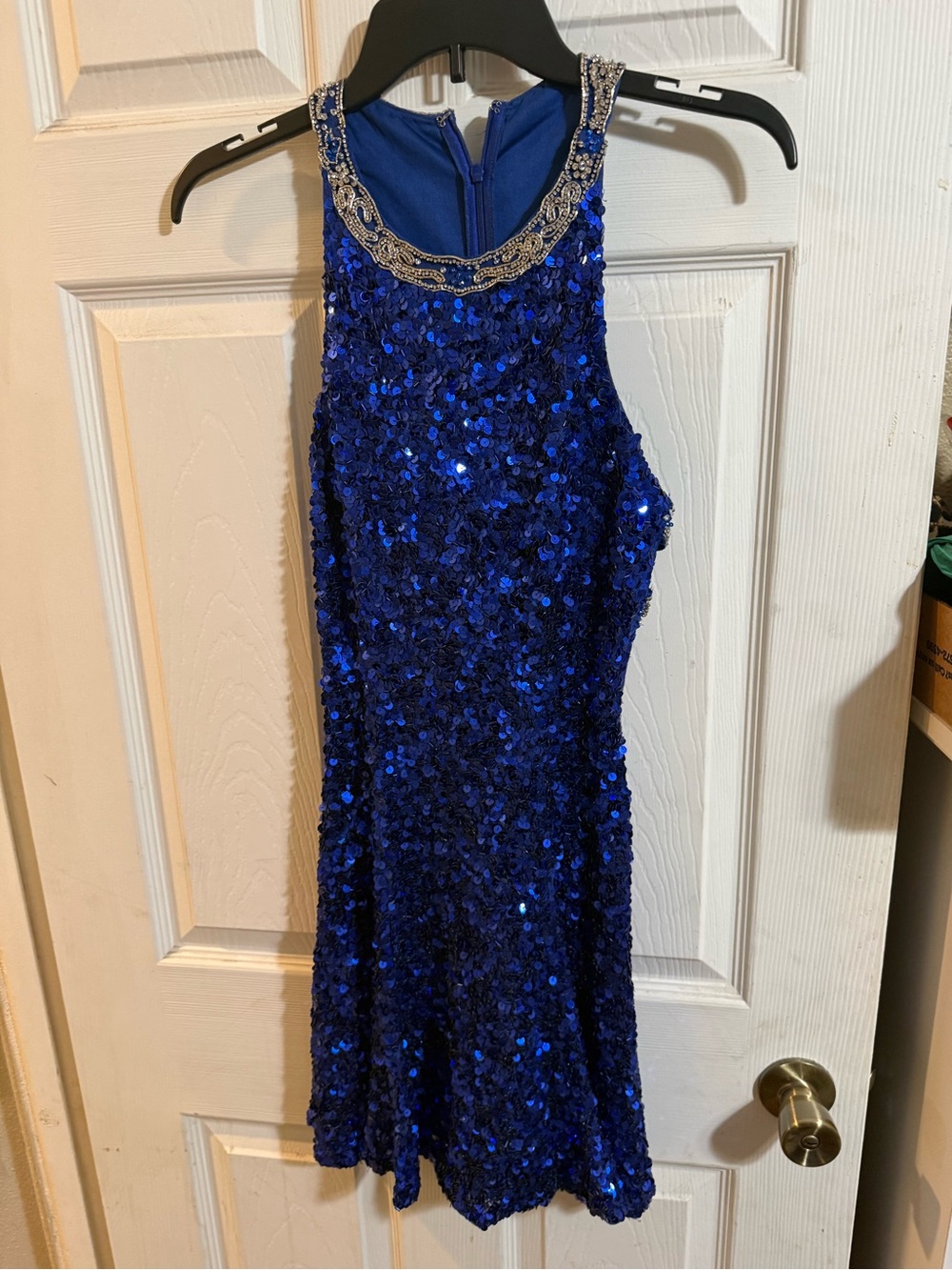 Sherri Hill Royal Blue Sequin Party Dress with Embellished Neckline